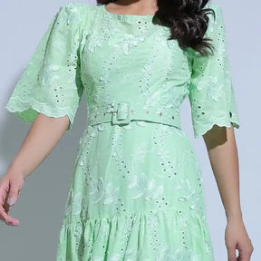 Vestido Feminino Laise Bordado 3D Verde Menta Bordado Núbia - FL27