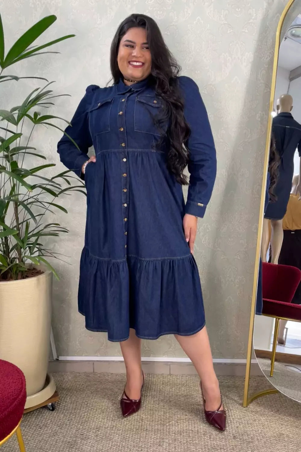 Vestido Jeans Manga Longa