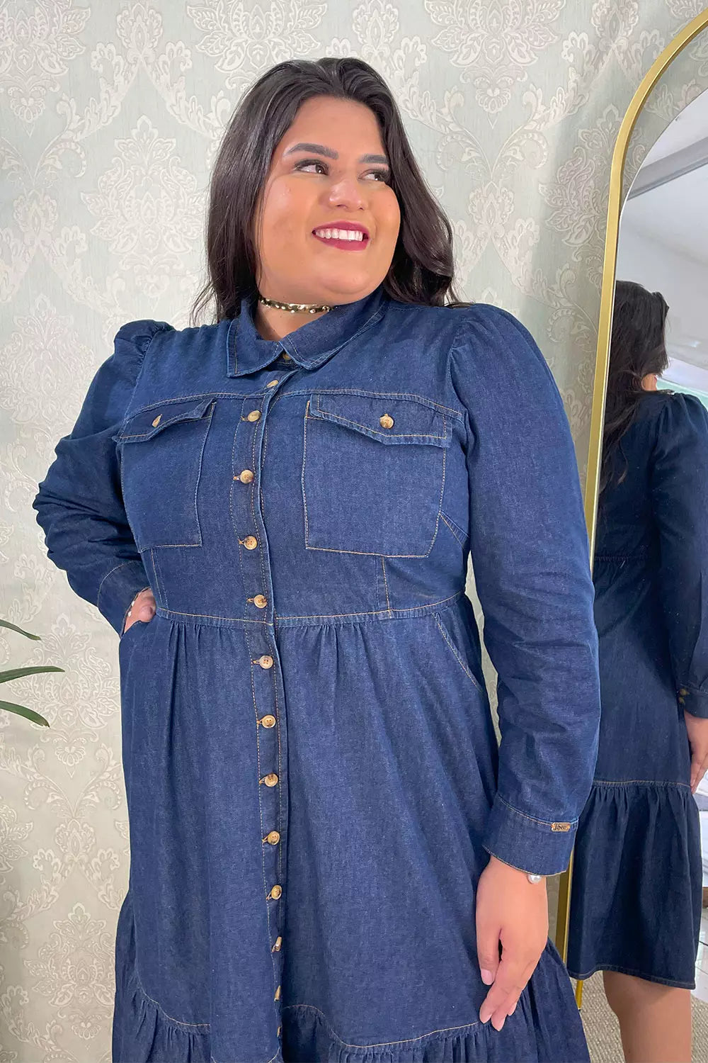 Vestido Jeans Manga Longa